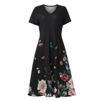 Cuoff Ljetne haljine za žene Ležerne prilike cvjetni print kratki rukav V-izrez Swing haljina crna xl
