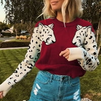 Bescita ženski životinjski ispis patchwork o-vrat pulover s dugim rukavima