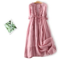 Ženska vintage pamučna haljina od pamučne pamučne brill gumb dolje rukave ležerne haljine Ljeto labavo