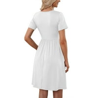 EFSTEB ženske haljine plus ručna haljina za klirence sa džepovima Trendy kratki rukav haljina V-izrez gumb pune boje ležerne ljeto sandress bijeli XL