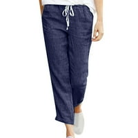 Ženske posteljine obrezane hlače plus veličina Ljetna casual cvjetovi Ispis elastičnih pojačanih struka Široke noga hlače pantalone sa džepom do 65% popusta