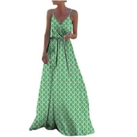 Feesfesfes Ženska haljina Opruga tiskana V-izrez bez rukava bez rukava s kliznom haljinom plus veličine