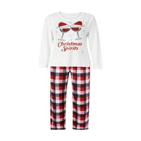 Božićne pidžame za obiteljski bijeli karirani dugih rukava i slova ispisani uzorak i pantalone