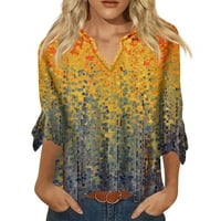 Umitay ljetne ženske labave ležerne duljine rukavi V-izrez čipka s cvjetnim tiskanim majicama