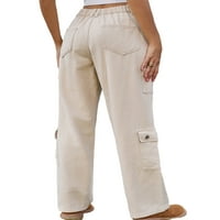 Seksi plesne žene Neprečne pantalone Solidne boje traper hlače visoki struk casual Jean Wide noge Cargo