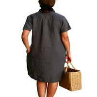 Ženske plus veličine pamučne posteljine kratkih rukava s kratkim rukavima Majica mini haljina