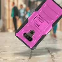 Hybrid Kickstand Holster Telefon Kompatibilan sa LG Harmony Premier Pro Plus Xpression Plus - Neon Pink