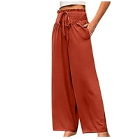 Široke pantalone za noge za žene umanjene elastične strugove dugačke hlače Čvrste povremene labave salonske pantalone sa džepovima