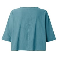 Plus veličina Žene V izrez labav majica Bluza dugih rukava plava 5xl
