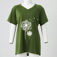 Womens plus bluze i tunike Jesen Jesen modni V-izrez Print Pulover Ležerne majica s kratkim rukavima Žene Green L