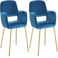 Moderna baršunasta akcentna stolica s naslonom za ruke i čvrsta zlatna metalna noga za dnevni boravak Teal Blue Pack