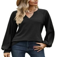 Hait ženska majica V vrat dugih rukava Tee Ladies majica pulover od punog boja crni xl