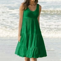 Homchy Women Ljeto bez rukava okrugli vrat Čvrsta boja za spajanje velike ljuske haljine za plažu