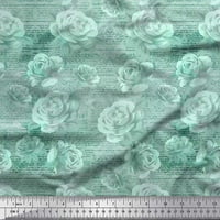 SIMOI CREPE svilena tkanina Tekst, lišće i ruža cvijeća tiskana tkanina sa širokim dvorištem