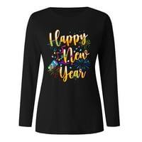 Ženske sretne nove godine print o vrat majica dugih rukava casual bluza top hot8sl4869761