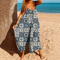 Ljetna rasprodaja Ležerne tipke za žene Dame Ljeto Plaža Labotinu Velike veličine Elegantne cvjetne tiskane hlače za noge Blue XXXL
