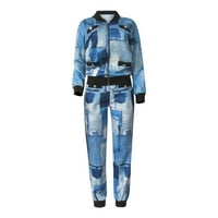 Uorcsa Womens setovi dnevno povremene odijelo napisano modno modno žestokovske pantalone za gumbu Dvodijelni set plave veličine xxxl