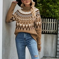 Aoksee džemperi za žene za žene moda casual retro boja kontrastni ispis pletenja dugih rukava duks turtleneck