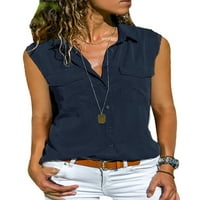 Grianlook dame casual gumb down bluza rever vrat pune boje na vrhu radne majice bez rukava