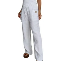 Simu ženske ležerne hlače udobne ženske pamučne posteljine modne duge pantne elastične strugove casual