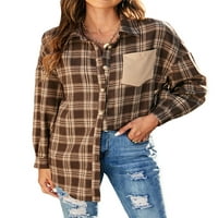 Licupiee ženske plaćene majice Flannel casual bluza s dugim rukavima prevelizirani vintage rever plaid gornji kardigan kaput