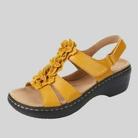 Kakina s sandale za žene, žensko ljetno pune boje udobne izdubljene klinove cvijeće ženske sandale žute,