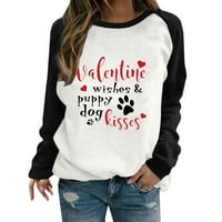 Valentine želi poljupci psa pseći ženske valentiens dnevno spajanje majice casual dugih rukava pulover okruglog vrata, labava comfy bluza