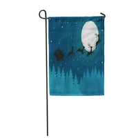 Silueta Santa Claus na silu jelena noću leti u blizini Mjeseca preko vrta za zastavu Dekorativna zastava