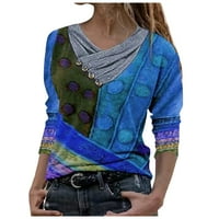 Honeeladyy prodaja Online ženske o-prsten na pola zip duks geometrijski blok u boji Ispis bluza za bluzu