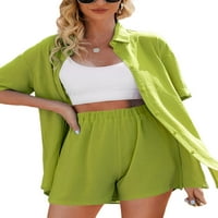 Biekopu ženske ljetne odjeće, gumb s kratkim rukavima dolje split majica + kratke hlače set za odmor