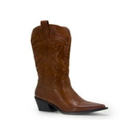 Glookwis Womens Western Cowgirl Boots SIDE ZIP vezene cipele šiljasti prsti mid teleće dame casual moda