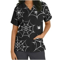Mchoice Halloween piling vrhovi Ženski kratki rukav V-izrez V-izrez Radna uniforma PUMPIN SPIDER Web