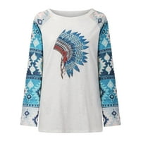 Ženska vintage grafička grafika Crewneck Duks casual dugih rukava Aztec Print Western Etnic pulover Bluze Labavi majice Thirts Thirts