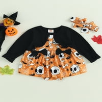 Baby Girl Halloween Outfits Long rukava Skull Print Romper s trakom za glavu Podesite dječja odjeća za jesen