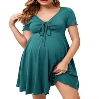 Welchecute; S ljetna kratka haljina za trudnoću od pune boje kratkih rukava V izrez za bebe tuš