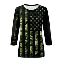 Hanas vrhovi ženska modna dana za neovisnost Tunika, okrugla bluza s rukavima za vrat, amicinska zastava tiskana labav pulover TOP Black # 1 xxl