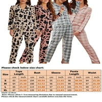 Niuer Plaid Leopard Print PJ Loungewear Set Women za dugi rukav Pajamas Set Dugme-Down Noćna odjeća