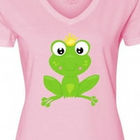 Inktastična slatka žaba, zelena žaba, kruna, žaba princa ženska majica V-izrez