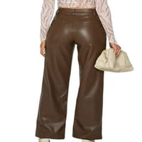 Prednjeg swalk-a Hlače visoke struk Fau kožne hlače Čvrsto kolor PU pantske dame ravna ulična odjeća