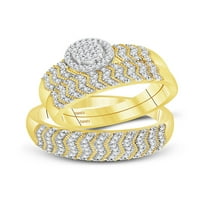 Čvrsta 10k žuto zlato i njezina okrugla dijamantski klaster podudaranje par tri prstena za brisanje