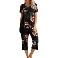 Ženski cvjetni odlazni odjeća Ljetne kratke rukave pidžame i žetve Padžama Postavite kauzal Crewneck