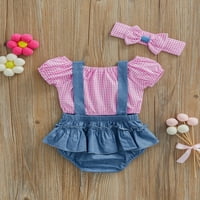 Odjeća za dječje djevojke, plaćene vrhove s kratkim rukavima s kratkim rukavima + traper plavi kaiševi