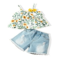 Gureui Baby Girls Ljeto odijelo cvjetno print Camisole Tenk top ruffle košulje i farmerke kratke hlače slatka odjeća