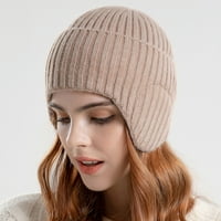 Odeerbi Winter Beanie sa ušima za žene topli pleteni šešir čvrsti pamučni šešir Vjetrootporni baggy Stretch Soft Caps Wrap Woolen Hat Pink