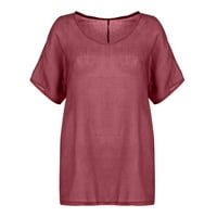 Qwertyu ženska haljina vrhovi kratkih rukava pamučna posteljina košulje za vježbu za žene plus veličine