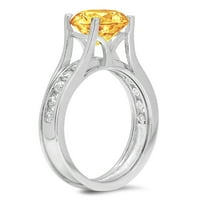 3.39ct okrugli rez žuti prirodni citrinski 18k bijelo zlato egraviranje Izjava o obljetnici vjenčanja Angažman bridalni prsten set veličine 3.5