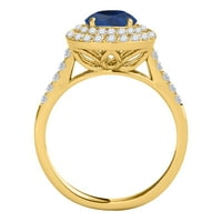 Aonejewelry 1. ct. TTW halo antikni dizajn safir i dijamantni zaručni prsten u 14K žutom zlatu