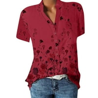 Bluze cvjetni skijaški rukav vrhovi V-izrez ljeto za žene crveno xl