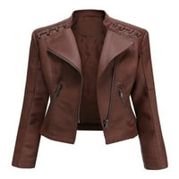 Gwiyeopda ženska kožna jakna dugi rukav rever sa dugim rukavima Zip up moto biciklistički kratki kaput