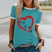 Ženska modna casual tiska O-izrez Labavi majica kratkih rukava Top bluza Pulover AQ